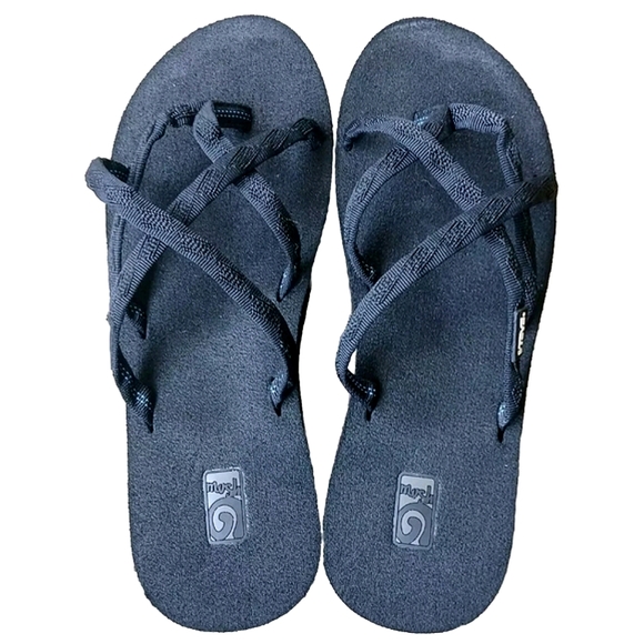 Teva Sandals Olowahu Thong Straps Flats 6840 Black slip ons women's size 10 - Picture 2 of 11